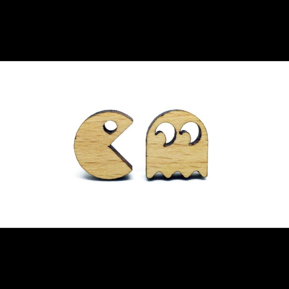 Wooden pac-man  earrings